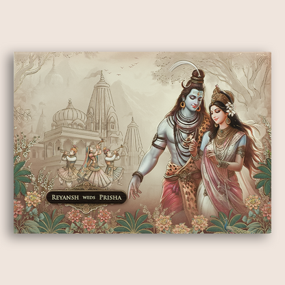 Peach Padded Lord Shiva Parvati Wedding Invitation - KSH72220