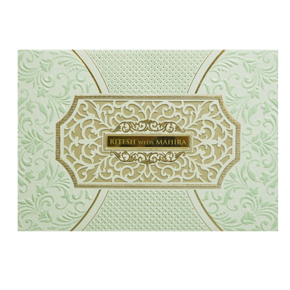 Green Gold Padded Floral Laser Cut Wedding Card - KMMWD1120