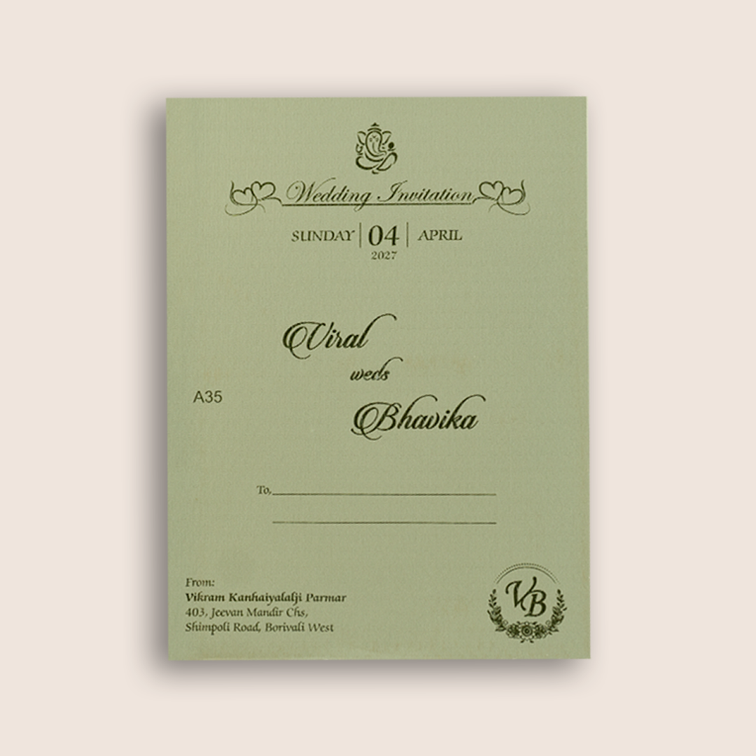 Metallic Light Green Floral Wedding Card - KMARA350