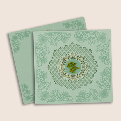 Pastel Green Floral Laser Cut Padded Wedding Card - KPR023310