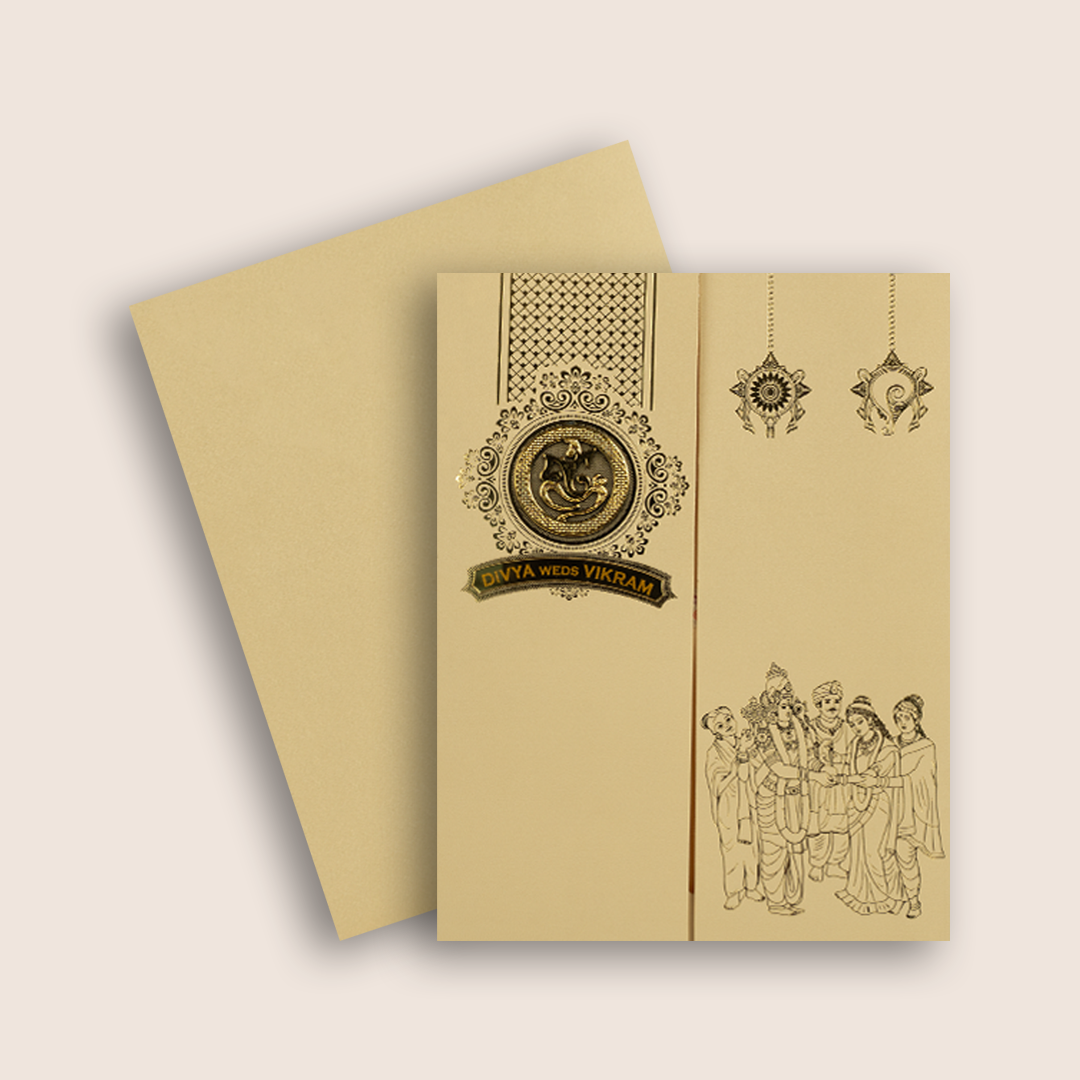 Peach Lord Balaji Padmavathi Door Style Wedding Card - KNRR8711B