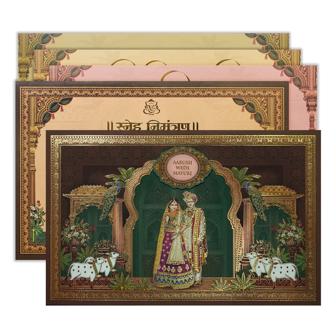 Brown Royal Couple Padded Wedding Card-KSH72150