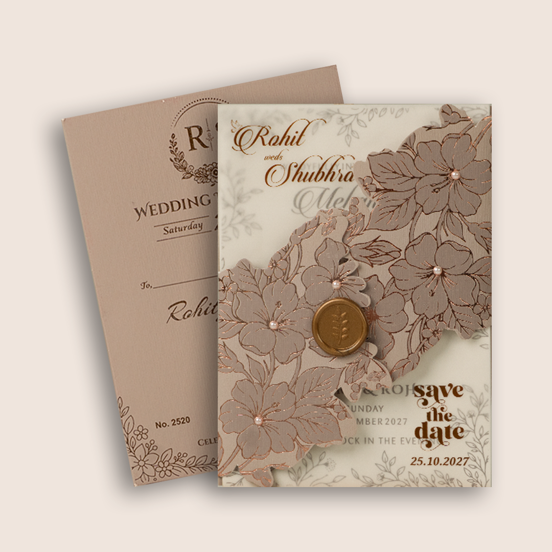 Patel Brown Elegant Floral Laser Cut Wedding Invitation - KJP25200
