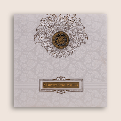 White Embossed Floral Padded Wedding Card - KRE29100