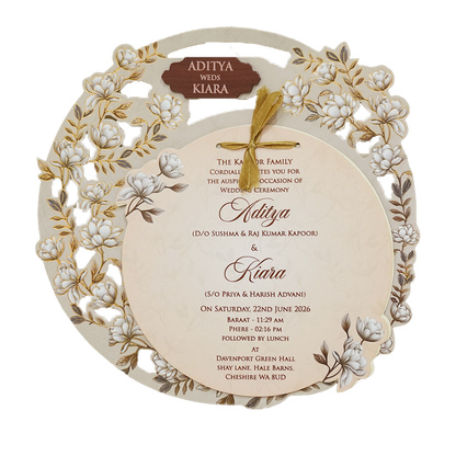 Check out  Grey Floral Circular Insert Wedding Card at best price. ✅WhatsApp Support ✅Express Delivery.|King of cards.