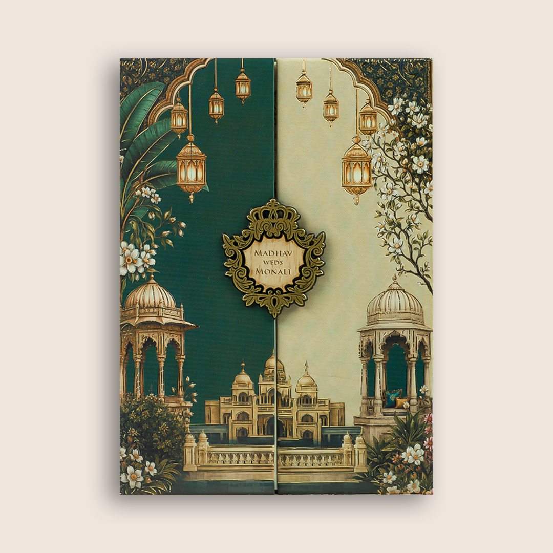 Green palace Padded Door Style Invitation Card - KJTS3696