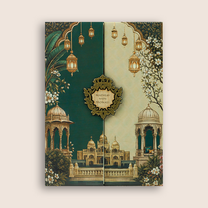 Green palace Padded Door Style Invitation Card - KJTS3696