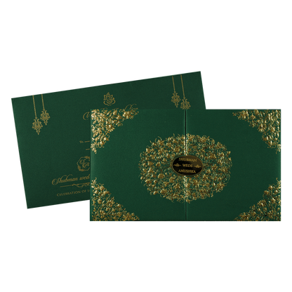 Green Gold Medallion Padded Wedding Card-KRB09330
