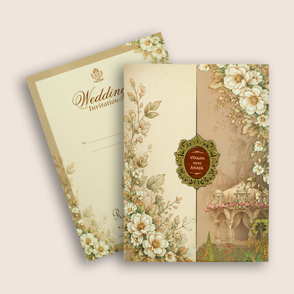 Pastel Brown Floral Door Style Padded Wedding Invitation - KSH27070