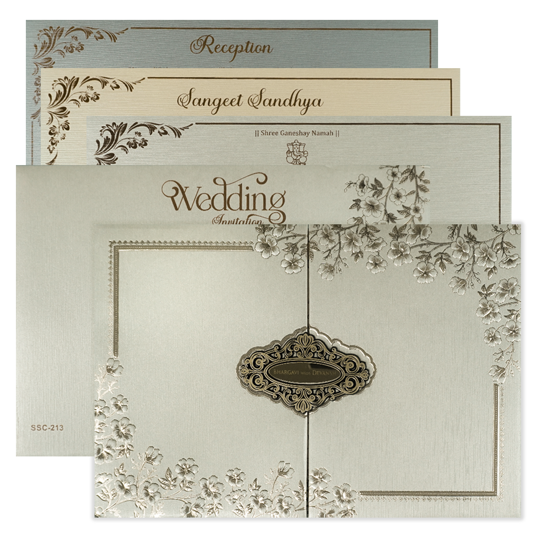 Cream Gold Floral Padded Wedding Card-KSSC2130