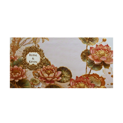 Embossed Lotus Floral Wedding Card-KPR06540