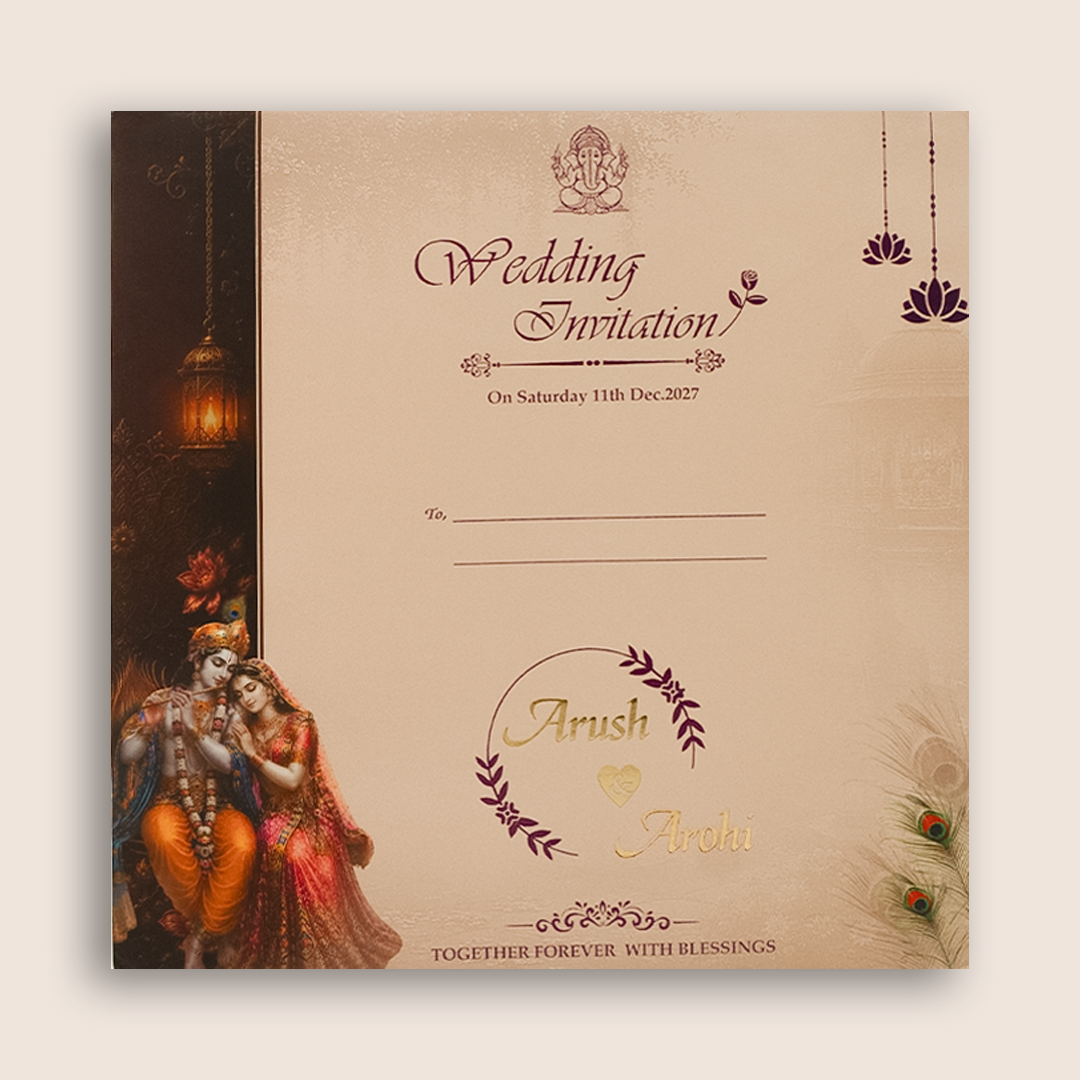 Pastel Pink Radha Krishna Door Style Marriage Invitation - KSH18730