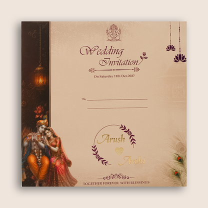Pastel Pink Radha Krishna Door Style Marriage Invitation - KSH18730
