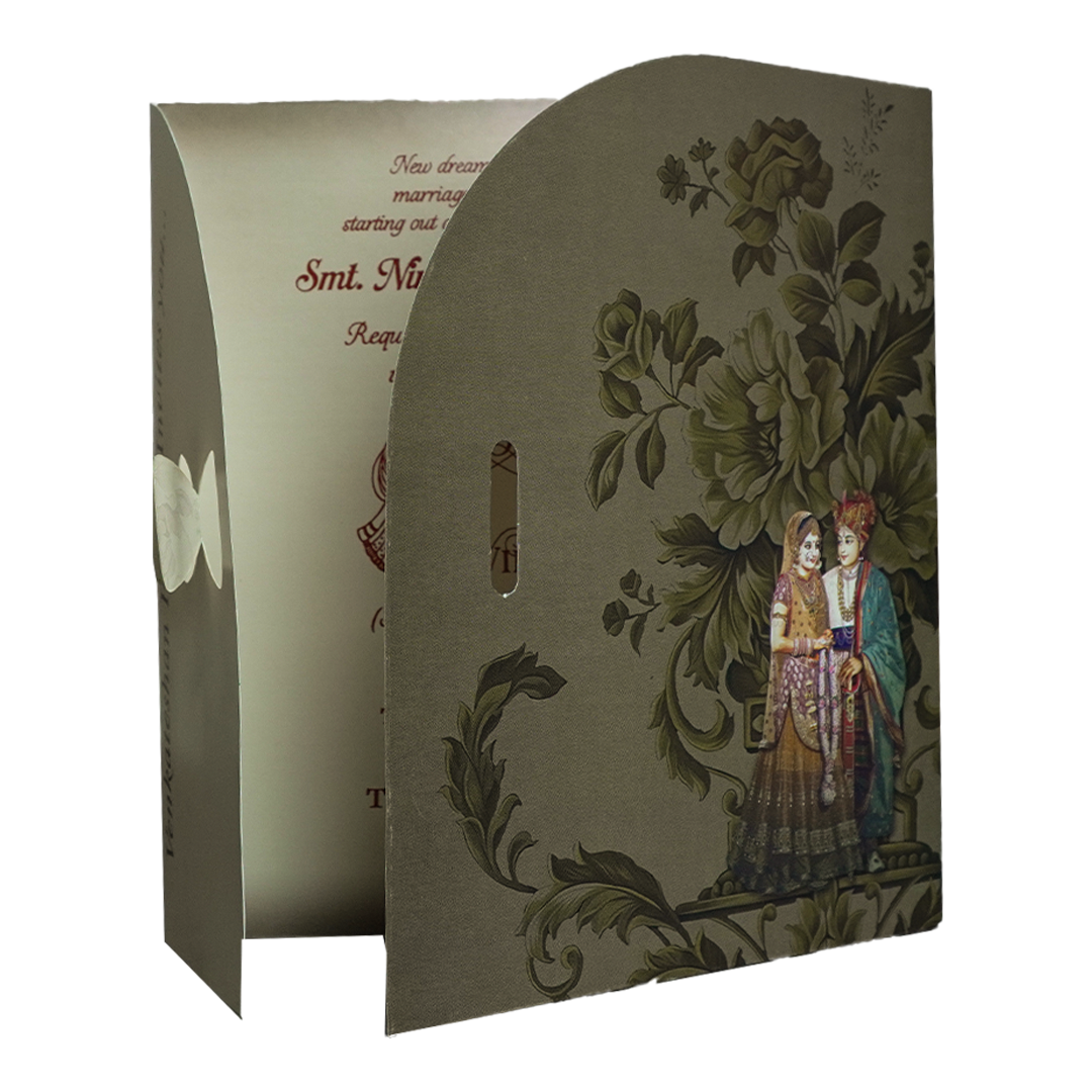 Green Floral Bride Groom Wedding Card-KNTH9611M