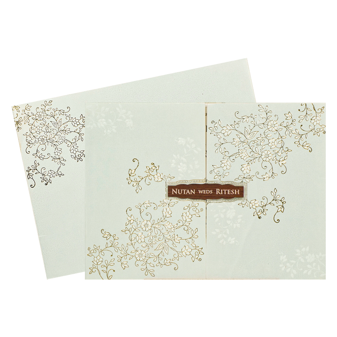 White Gold Floral Door Style Wedding Card - KRE25880