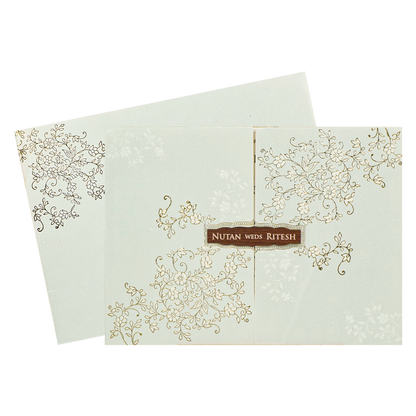 White Gold Floral Door Style Wedding Card - KRE25880
