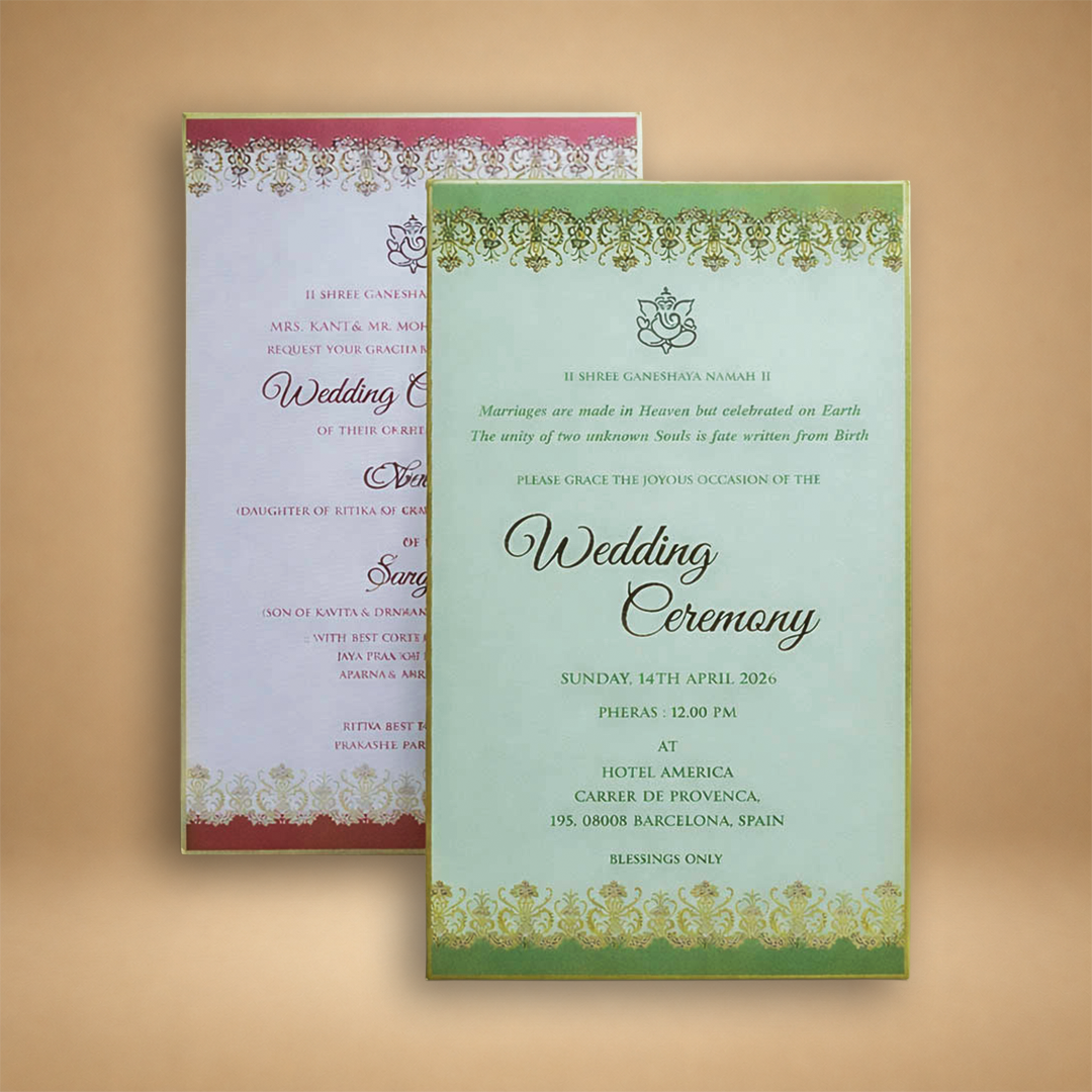 Green Emblem Wedding Invitation Box-KMMEX8390