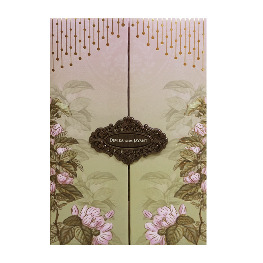 Sage Green Floral Hanging LightsPadded Wedding Card - KVN07330
