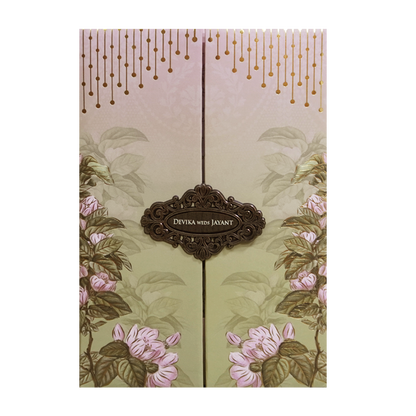 Sage Green Floral Hanging LightsPadded Wedding Card - KVN07330