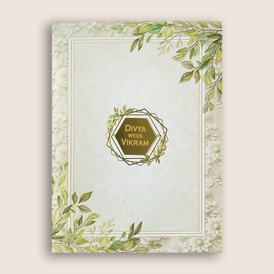 Grey Leaf Pattern Wedding Card - KNKC4093