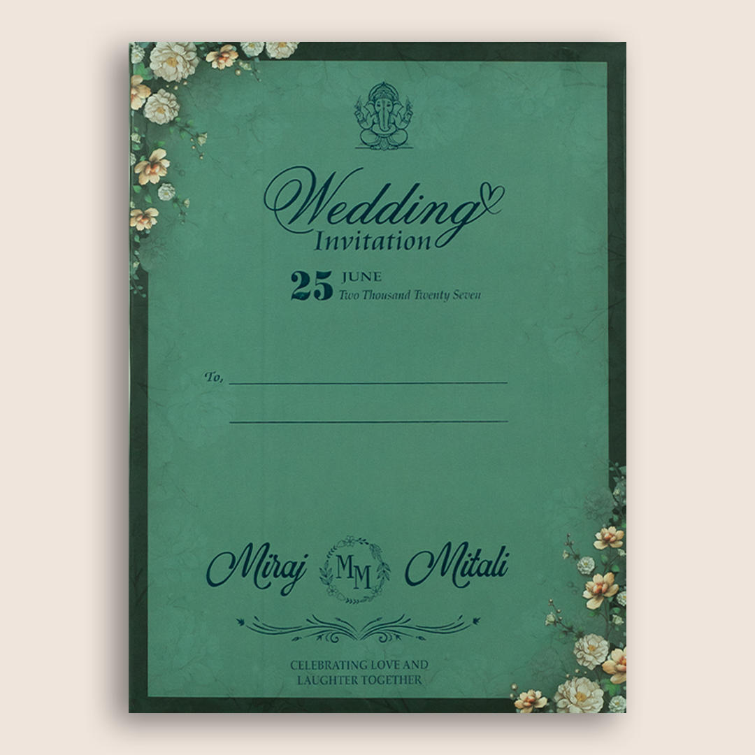 Dark Green Floral Door Style Padded Wedding Card - KSH18940
