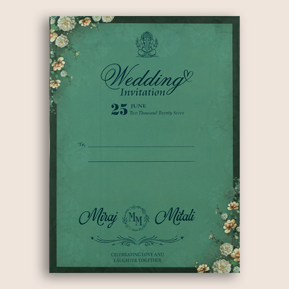 Dark Green Floral Door Style Padded Wedding Card - KSH18940