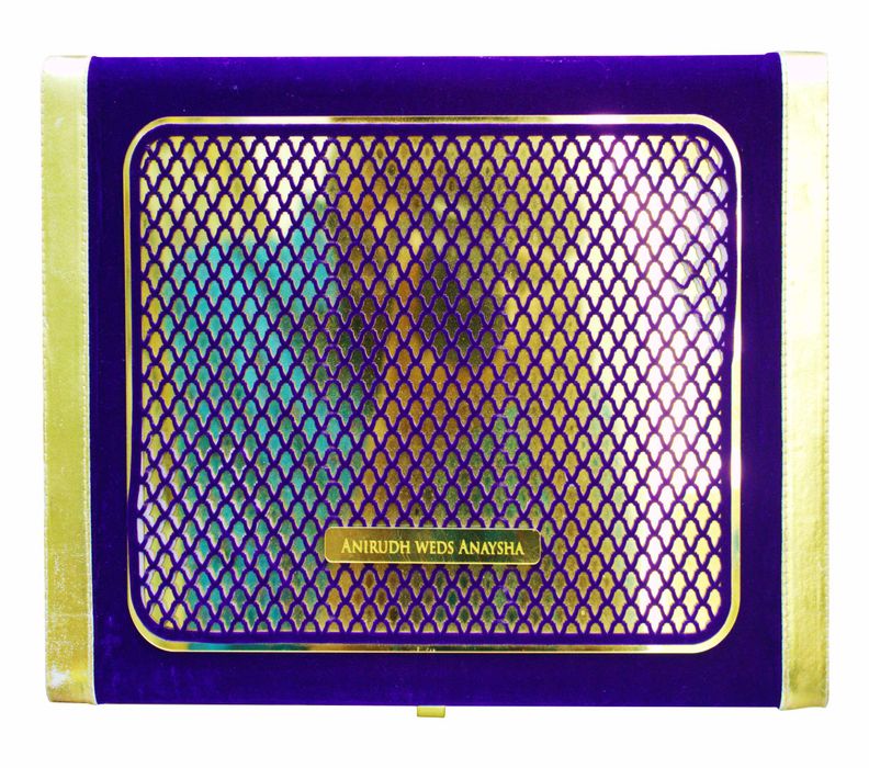 Violet Ultra Premium Velvet Invitation Box With Scodix Print-KNKUP010-King of Cards