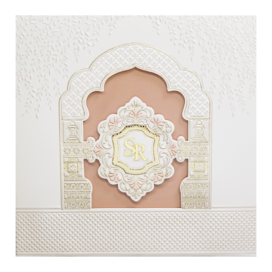 Cream Laser Cut Padded Heritage Couple Wedding Card-KMMWD1125