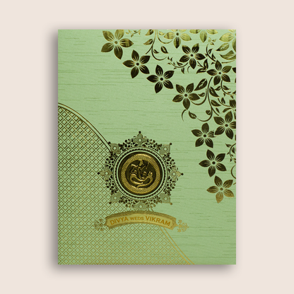 Pastel Green Floral Ganesha Wedding Card - KNRM7082N