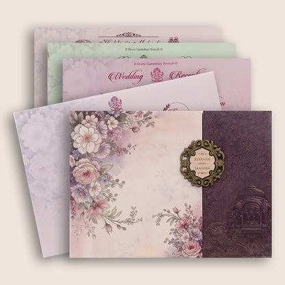 Lavender Floral Padded Door Style Marriage Invitation - KSH27050