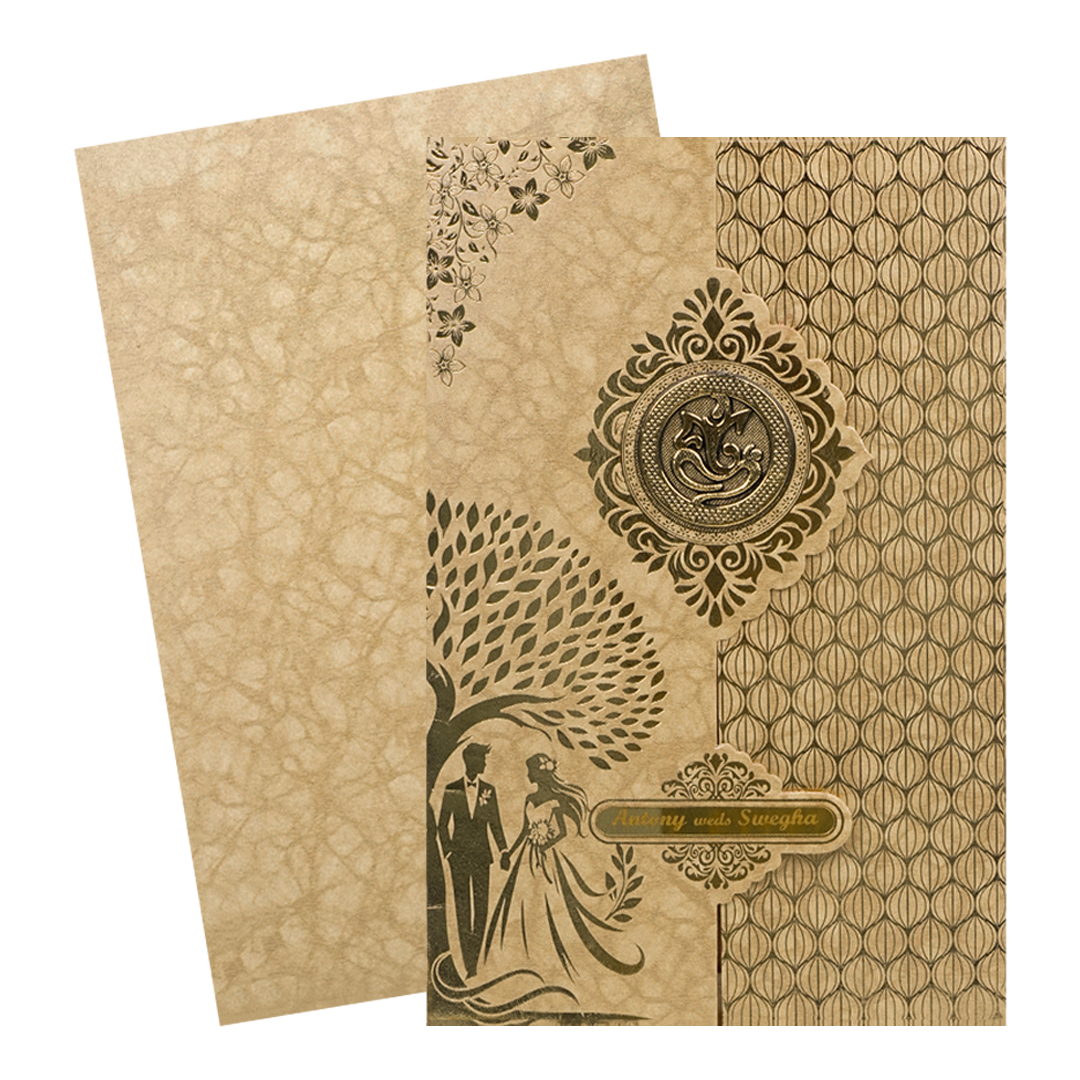 Gold Door Style Floral Bride Groom Wedding Card-KNK3603BR