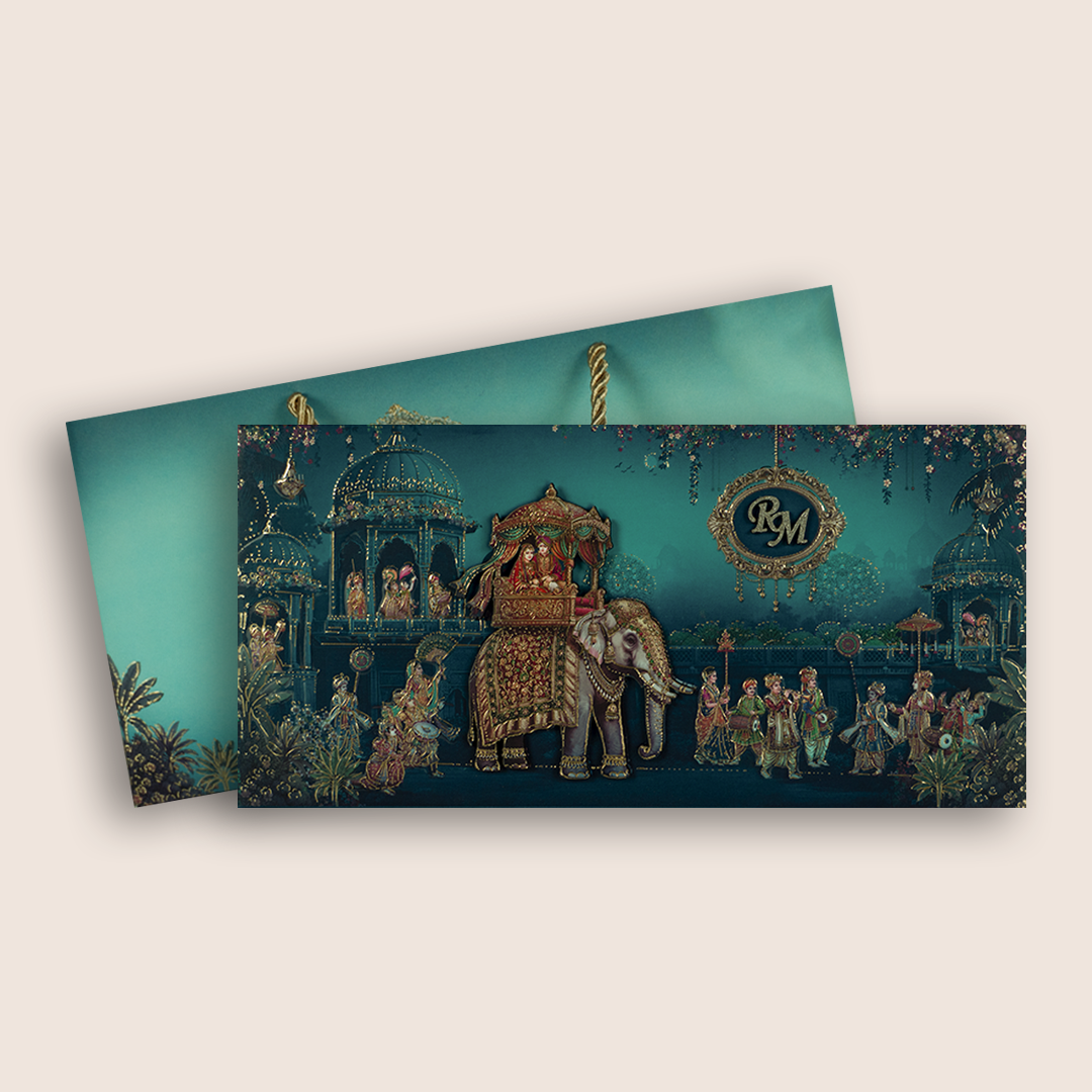 Teal Green Royal Baraat Luxury Invitation Box - KSI33240
