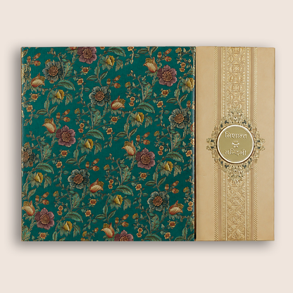 Blue Padded Floral Door Style Wedding Card - KAA06390