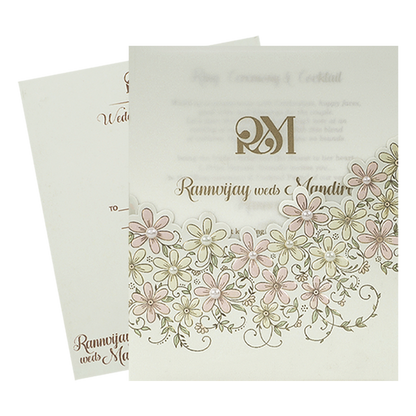 White Pearl Floral Ring Ceremony Wedding Card-KSI64620