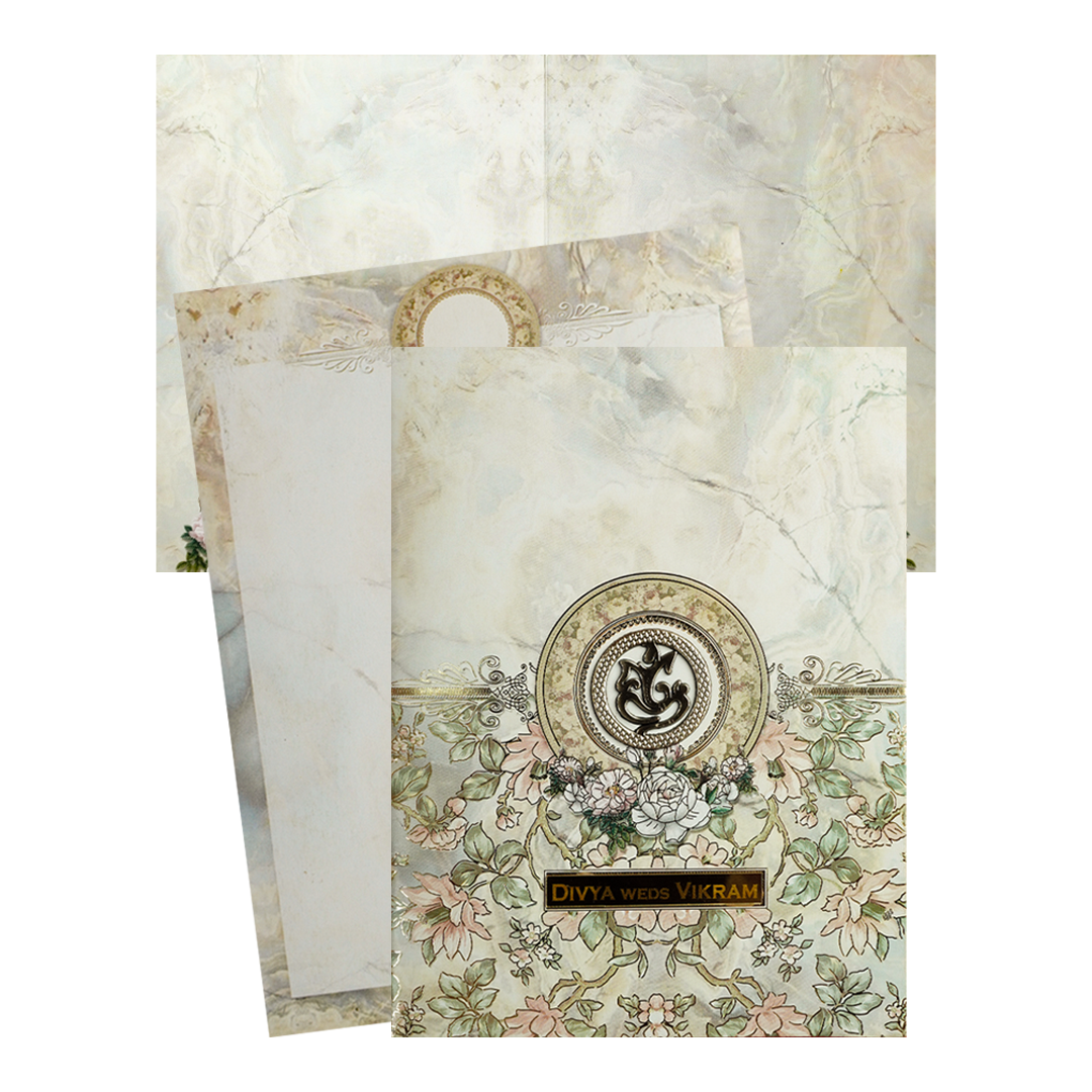 Cream Floral Marble Wedding Card-KNKC4084