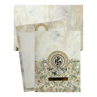 Cream Floral Marble Wedding Card-KNKC4084