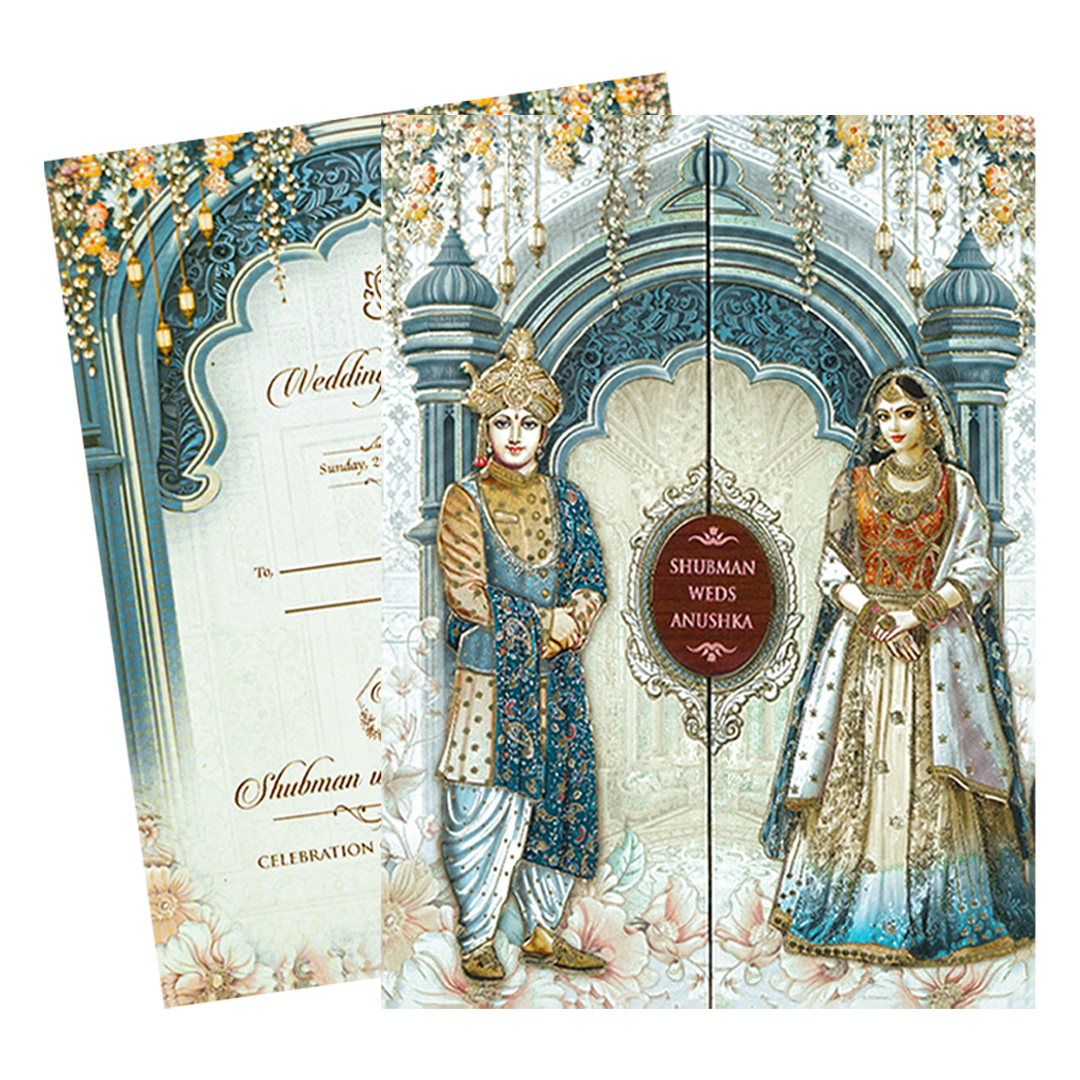 Royal Bride Groom Theme Padded Wedding Card-KRB09220