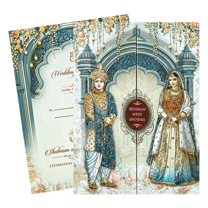 Royal Bride Groom Theme Padded Wedding Card-KRB09220