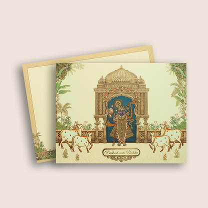 Cream Lord Shrinathji Wedding Card - KAA05400
