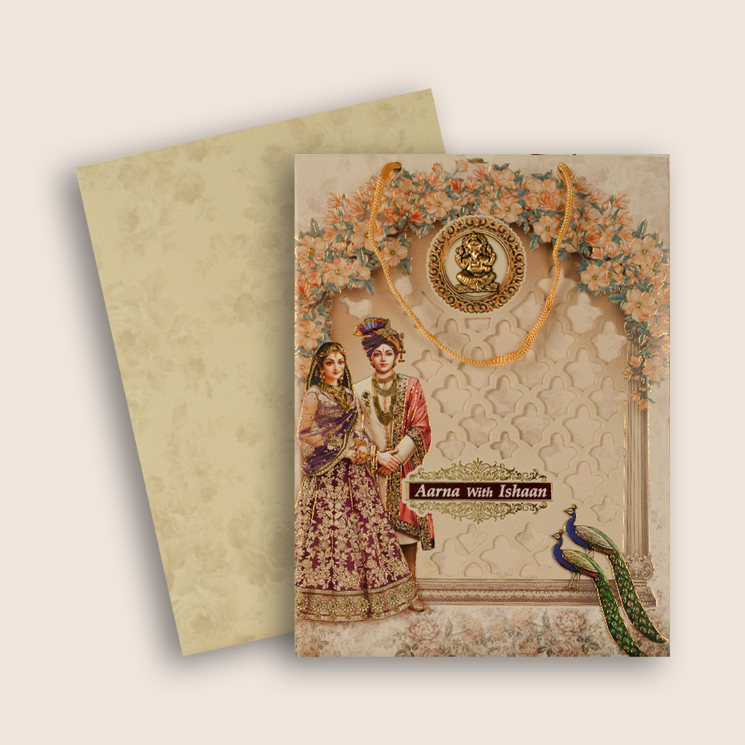 Cream Bride Groom Laser Cut Bag Style Wedding Card -KSH73210