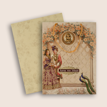 Cream Bride Groom Laser Cut Bag Style Wedding Card -KSH73210