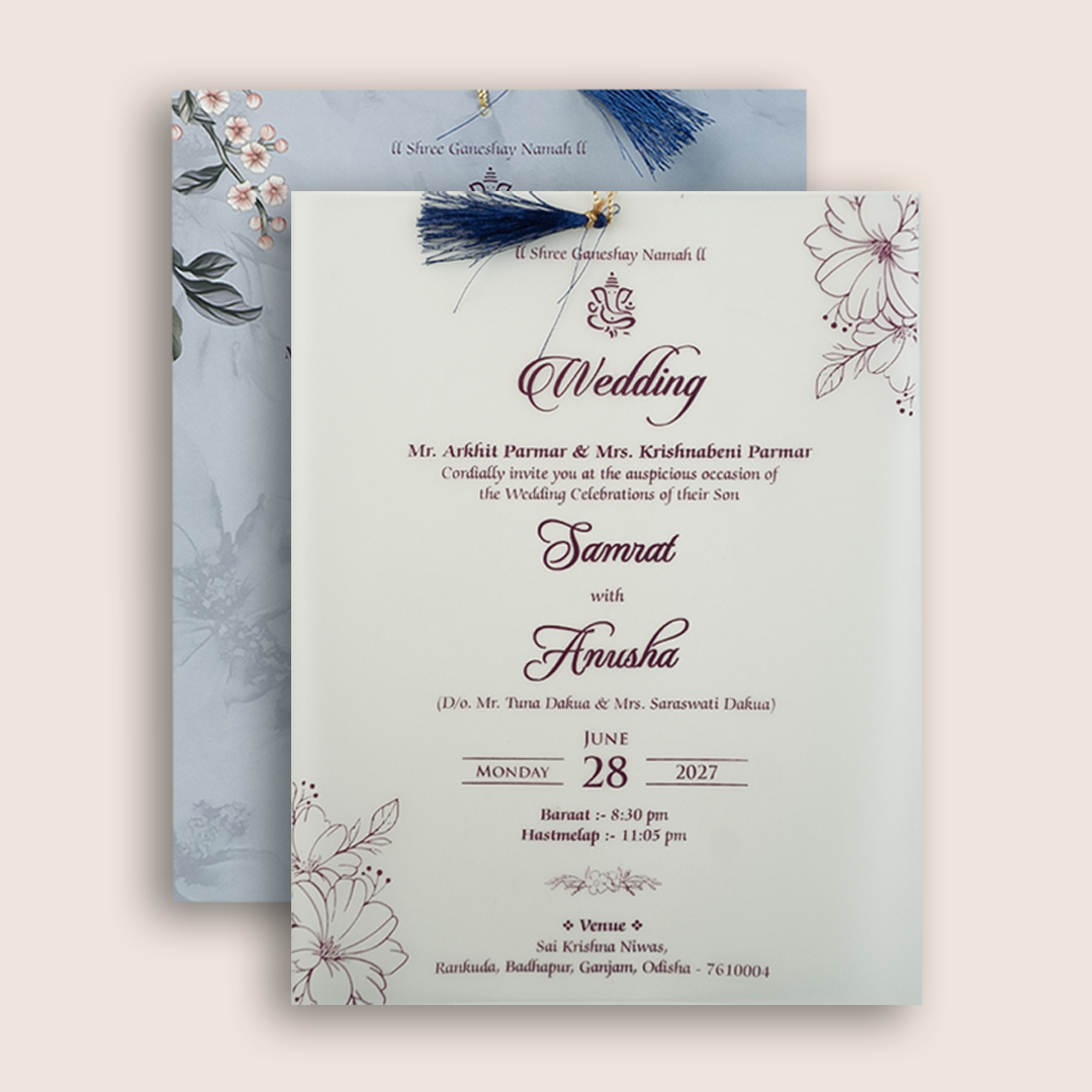 Pastel Blue Laser Cut Floral Wedding Card - KVN07870