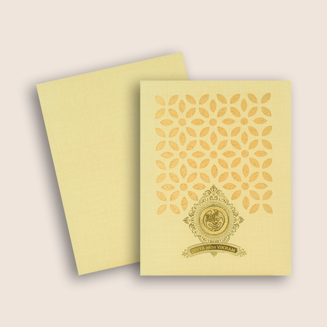 Cream Floral Laser-Cut Wedding Card - KNK9405S