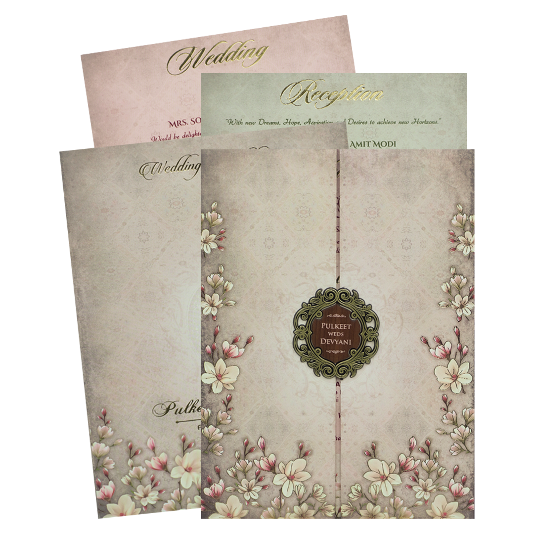 Check out Grey Floral Padded Wedding Card at best price. ✅WhatsApp   Support✅Express Delivery|King of cards.