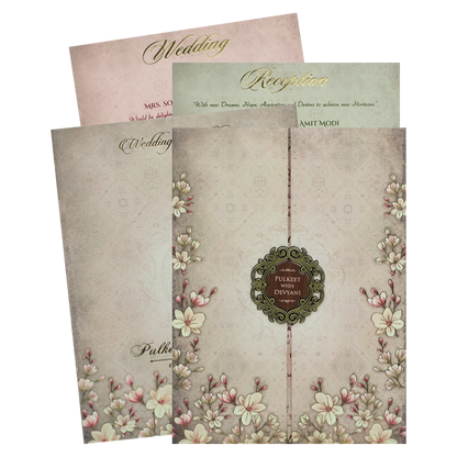 Check out Grey Floral Padded Wedding Card at best price. ✅WhatsApp   Support✅Express Delivery|King of cards.