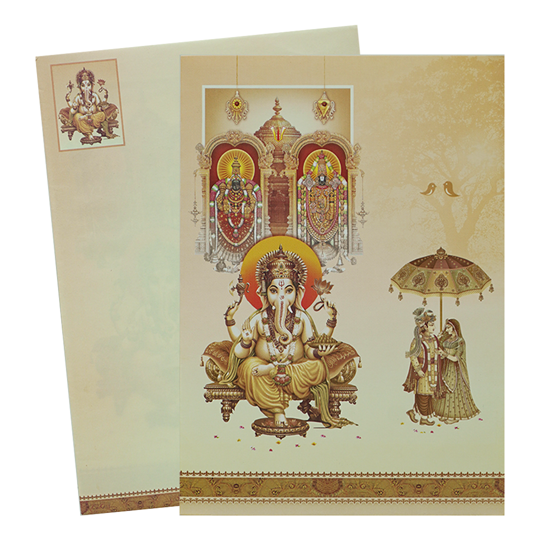 Cream Balaji Padmavathi Wedding Card-KNEP1605