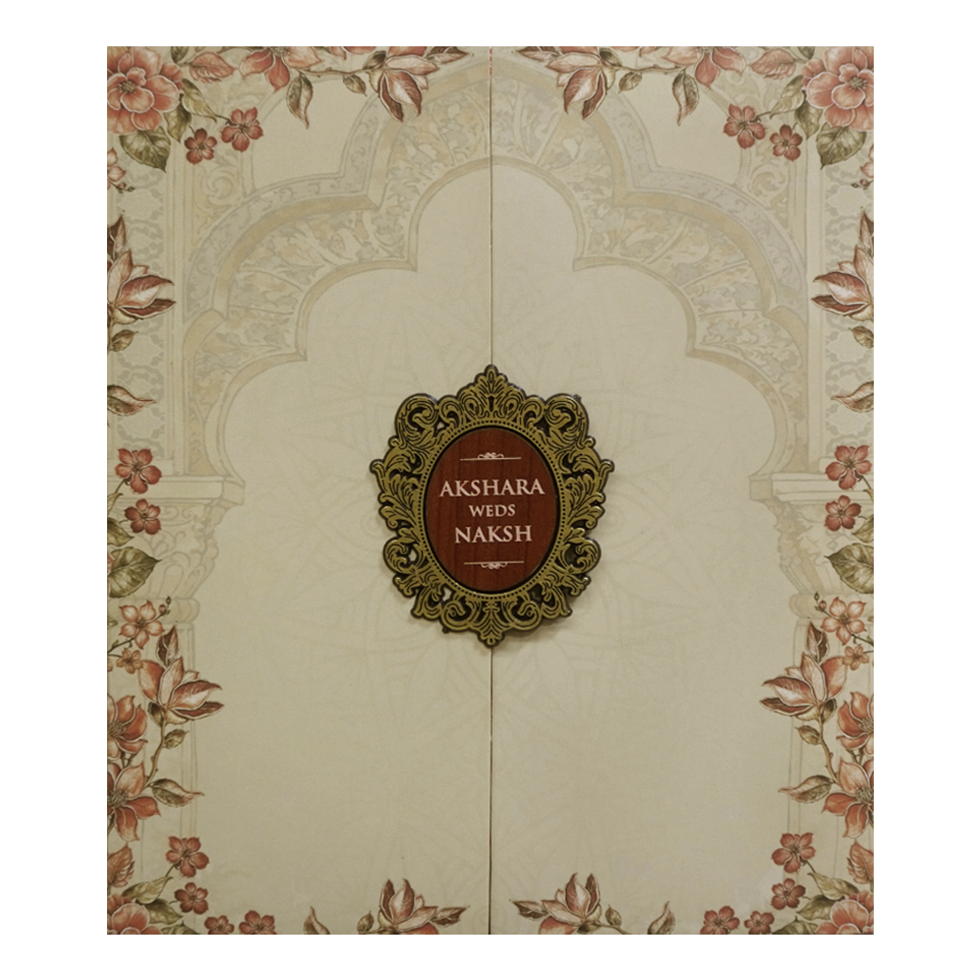 Cream Floral Arch Door Wedding Invitation Card - KVN07590
