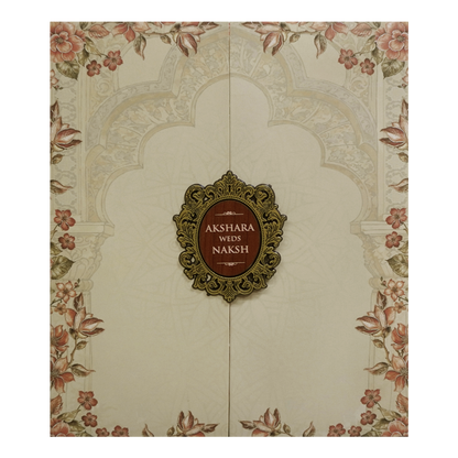 Cream Floral Arch Door Wedding Invitation Card - KVN07590