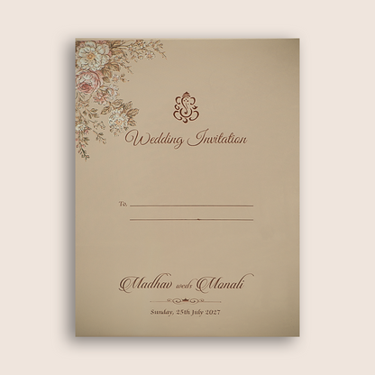 Cream Floral Laser Cut Padded Wedding Card - KJTS3701