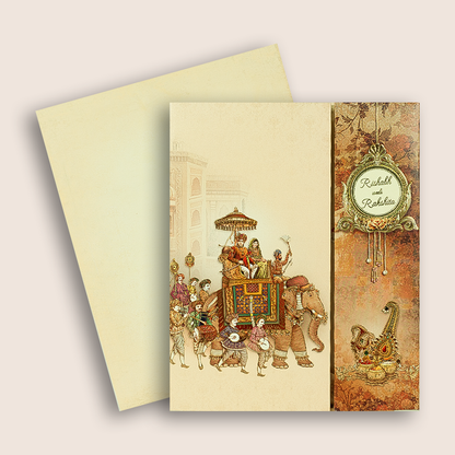 Brown Royal Baraat Padded Door Style Wedding Card - KAA05620